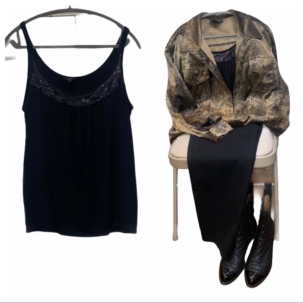 Cute Talbots Sequined Black Tank Top